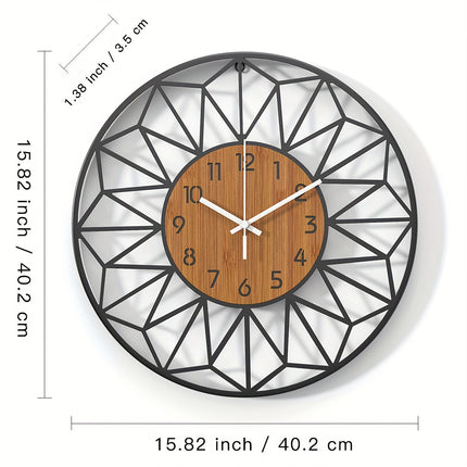 Modern Wall Clock with Silent Quartz Movement | Stylish Metal Frame & Wood Grain Center for Tranquil Interiors