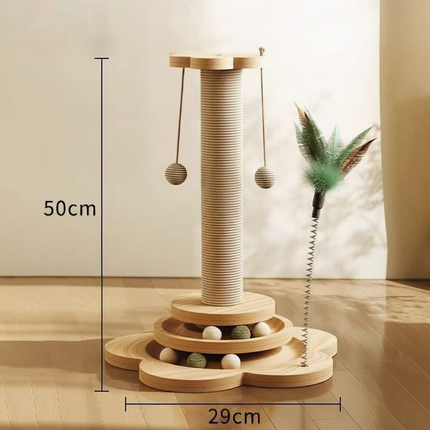 Cat Scratching Post Activity Center with Interactive Toy | Durable Sisal and Ball Track for Indoor Play