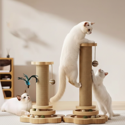 Cat Scratching Post Activity Center with Interactive Toy | Durable Sisal and Ball Track for Indoor Play