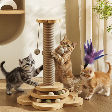 Cat Scratching Post Activity Center with Interactive Toy | Durable Sisal and Ball Track for Indoor Play