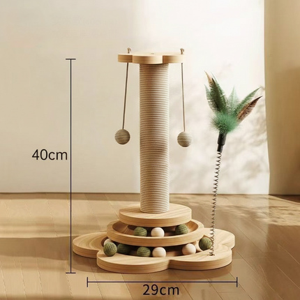 Cat Scratching Post Activity Center with Interactive Toy | Durable Sisal and Ball Track for Indoor Play
