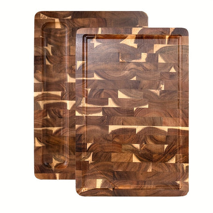 Acacia Wood Cutting Board with End Grain Design | Durable Chopping Block with Juice Groove for Easy Meal Prep