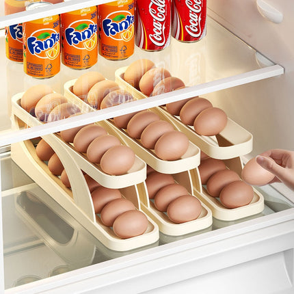 Rolling Egg Dispenser Rack for Refrigerator, Stackable Space Saving Egg Holder Organizer with Auto Roll Design