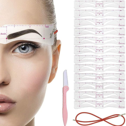 Eyebrow Stencils with Elastic Strap, 12 Eyebrow Templates and Eyebrow Trimmer, Brow Shaping Kit for Makeup