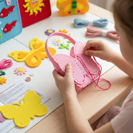 Children's Felt Sewing Kit with 8 Easy-to-Use Pieces | Creative Craft Activity for DIY Bag Making