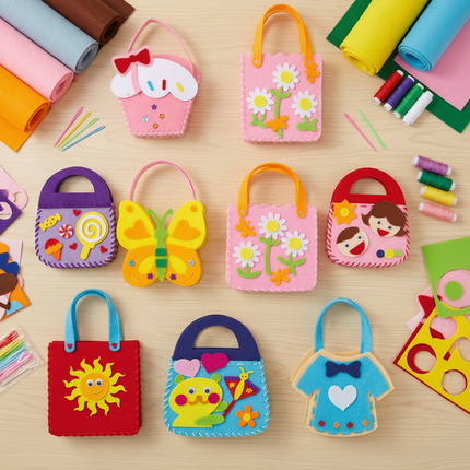 Children's Felt Sewing Kit with 8 Easy-to-Use Pieces | Creative Craft Activity for DIY Bag Making