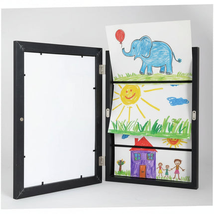 Wall-Mounted Children's Art Display Frame with Easy-Open Front | Holds Up to 150 Drawings for Stylish Organization