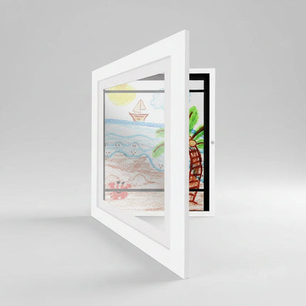 Wall-Mounted Children's Art Display Frame with Easy-Open Front | Holds Up to 150 Drawings for Stylish Organization