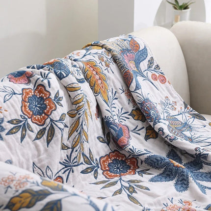 Cooling Floral Throw Blanket with Reversible Design | Lightweight Cotton Sofa Layer for Comfort and Style
