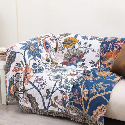 Cooling Floral Throw Blanket with Reversible Design | Lightweight Cotton Sofa Layer for Comfort and Style