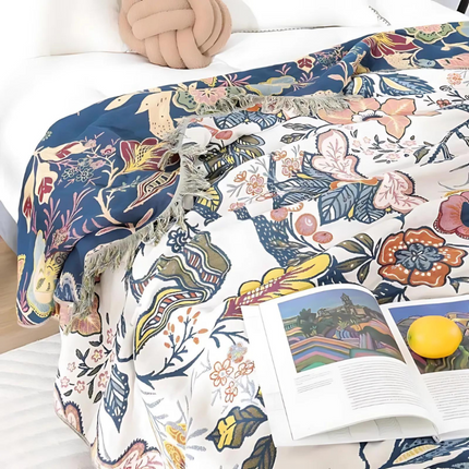 Cooling Floral Throw Blanket with Reversible Design | Lightweight Cotton Sofa Layer for Comfort and Style