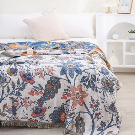 Cooling Floral Throw Blanket with Reversible Design | Lightweight Cotton Sofa Layer for Comfort and Style