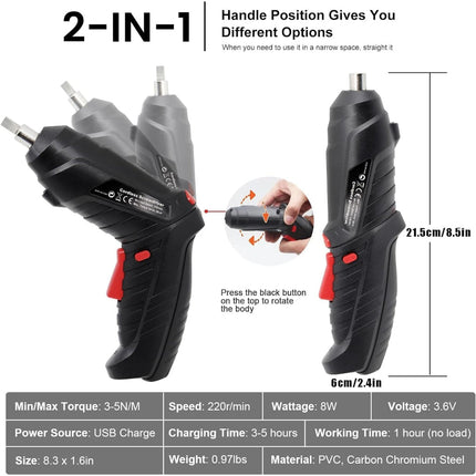 Cordless Electric Drill and Screwdriver with Compact Design | 2-in-1 Tool for DIY Projects and Home Repairs
