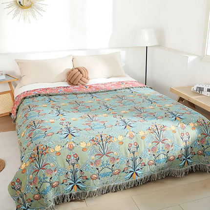 Reversible Cotton Throw Blanket with Floral Design | Soft Woven Quilt for Year-Round Comfort and Home Decor