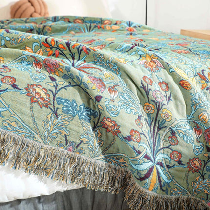 Reversible Cotton Throw Blanket with Floral Design | Soft Woven Quilt for Year-Round Comfort and Home Decor