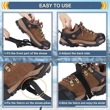 Non-Slip Crampons with 11 Stainless Steel Teeth | Stretch Slip-On Design for Safe Winter Walking and Hiking