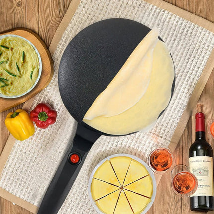 Electric Crepe Maker with Non-Stick Plate and Adjustable Temperature Control, Red or Black, for Quick Crepes and Pancakes