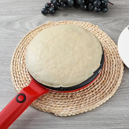 Electric Crepe Maker with Non-Stick Plate and Adjustable Temperature Control, Red or Black, for Quick Crepes and Pancakes