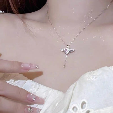 Silver Angel Wings Heart Pendant with Sparkling Crystals | Elegant Jewelry for Meaningful Connections