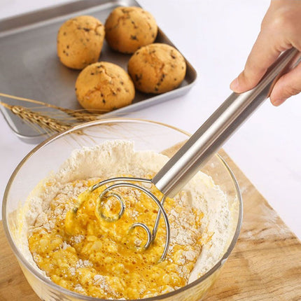 Danish Dough Whisk with Wood Handle, Stiff Looped Wire Bread Whisk for Thick Dough and Batter Mixing