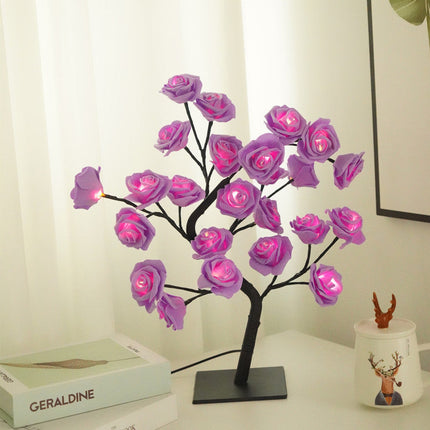 Rose Lamp, USB Powered Flower Night Light with Warm Decorative Glow for Bedside Tables, Shelves and Gifts