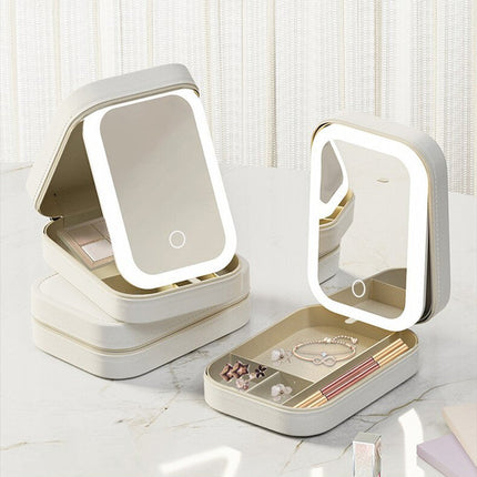 Makeup Bag with LED Lighted Mirror, Compact Zippered Travel Cosmetic Case for Touch Ups and Organizing