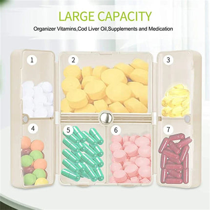 Travel Pill Organizer 7 Compartment, Magnetic Pill Case with Clear Lid, Portable Pill Box for Purse and Pocket