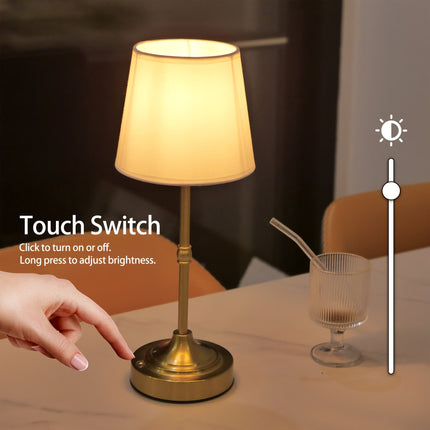 Dimmable Cordless Table Lamp with Touch Control | Elegant Brushed Metal Design for Soft Ambient Lighting