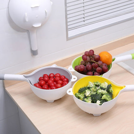 2-in-1 Kitchen Strainer Bowl with Secure-Grip Handle, Swivel Draining Colander for Pasta, Rice and Vegetables, 3 Colours