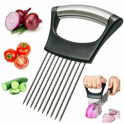 Food Slicing Holder with Sharp Holding Pins and Non-Slip Grip for Even Slices of Tomatoes and Onions