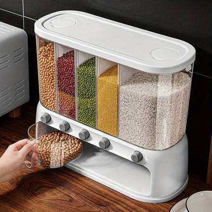 Multi-Compartment Grain Storage Container with Airtight Flip-Top Lid | Clear Organizer for Rice, Pasta, and Spices