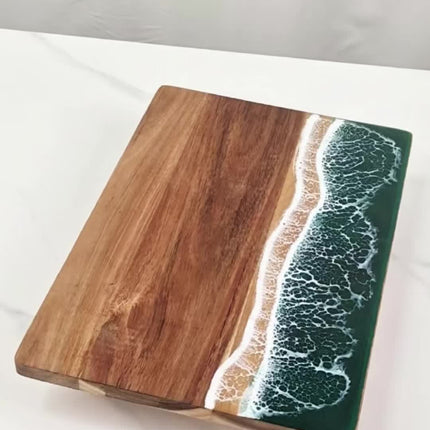 Ocean-Inspired Cutting Board with Acacia Wood & Resin Inlay | Multi-Purpose Kitchen Board for Serving and Chopping