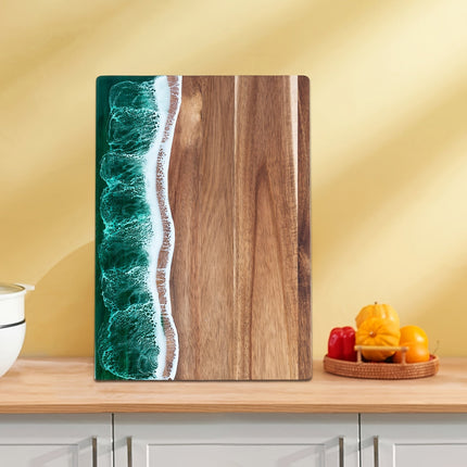 Ocean-Inspired Cutting Board with Acacia Wood & Resin Inlay | Multi-Purpose Kitchen Board for Serving and Chopping