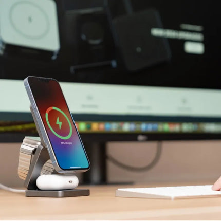 Foldable Wireless Charger 3-in-1 for Phone, Smartwatch and Earbuds, 15W Charging Station with Type-C Input