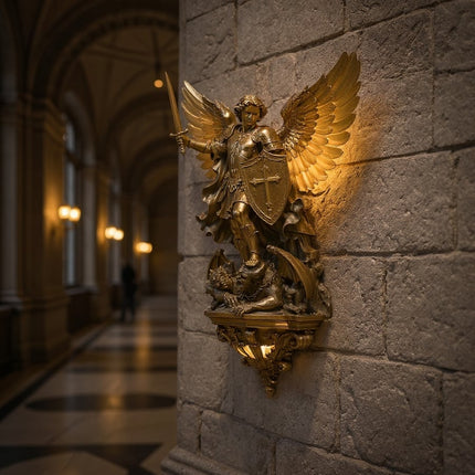 Archangel Michael Wall Sconce, LED Wall Light with Glowing Halo