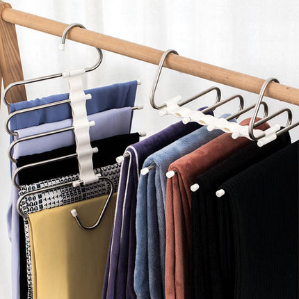 5 in 1 Wardrobe Hanger Set, Space Saving Closet Organizer with Retractable Rods for Pants, Scarves and Belts, White or Black