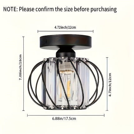 Modern Industrial Cage Ceiling Light with Glass Shade | Durable Polished Metal Fixture for Stylish Illumination