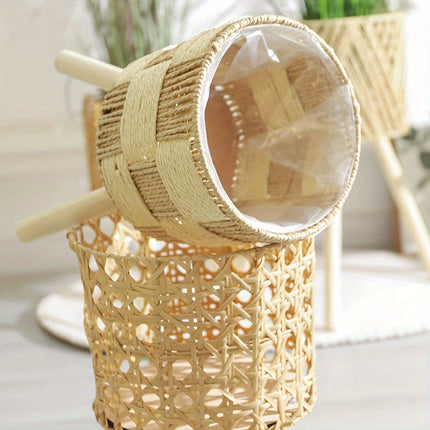Bohemian Bamboo Flower Stand with Handwoven Checkered Design | Stylish Planter for Indoor or Outdoor Spaces