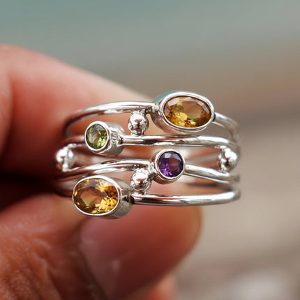 Birthstone Ring with Adjustable Open Wrap Design | Colorful Boho Jewelry for Everyday Wear