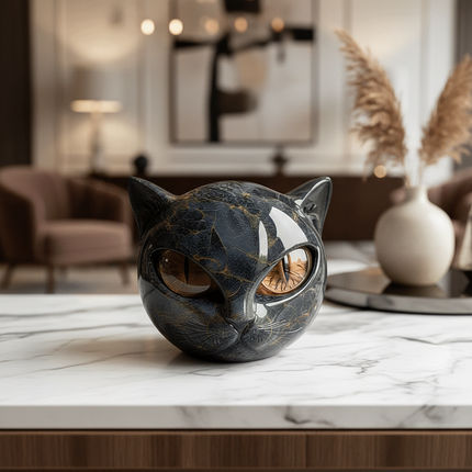 Decorative Cat Sculpture with Glossy Finish | Unique Accent for Modern Home Decor