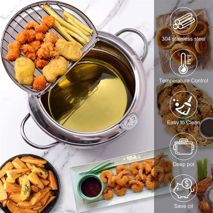 Deep Fryer with Built-In Thermometer for Precise Temperature Control | Stainless Steel Kitchen Appliance for Perfectly Crispy Results