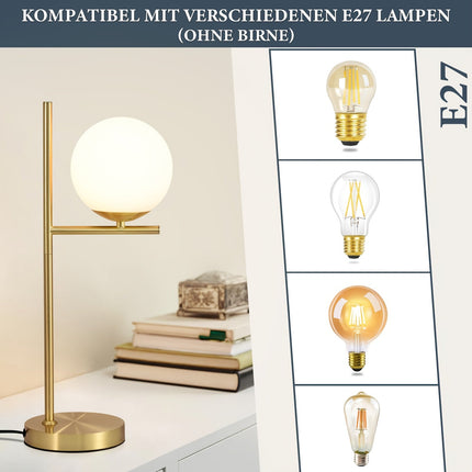 Modern Golden Table Lamp with Frosted Glass Globe | Industrial Chic Lighting for Elegant Interiors