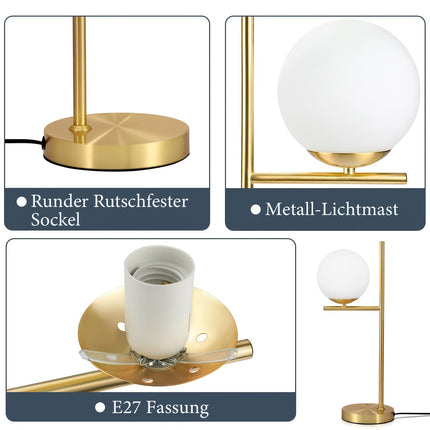Modern Golden Table Lamp with Frosted Glass Globe | Industrial Chic Lighting for Elegant Interiors