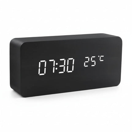 Modern LED Alarm Clock with Adjustable Brightness & Three Alarms | Stylish Wooden Design for Time Management