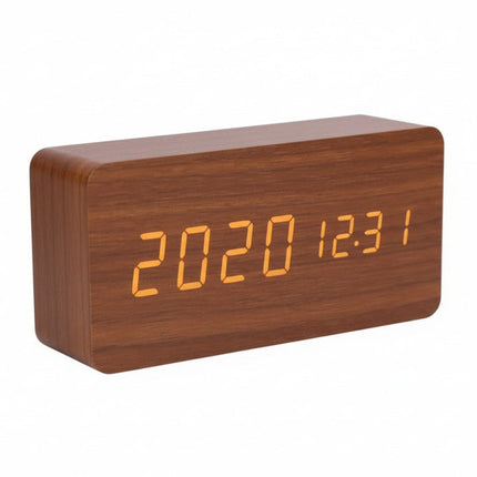 Modern LED Alarm Clock with Adjustable Brightness & Three Alarms | Stylish Wooden Design for Time Management