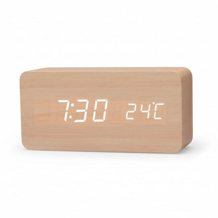 Modern LED Alarm Clock with Adjustable Brightness & Three Alarms | Stylish Wooden Design for Time Management