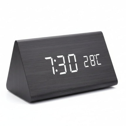 Modern LED Alarm Clock with Adjustable Brightness & Three Alarms | Stylish Wooden Design for Time Management