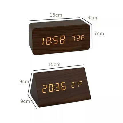Modern LED Alarm Clock with Adjustable Brightness & Three Alarms | Stylish Wooden Design for Time Management