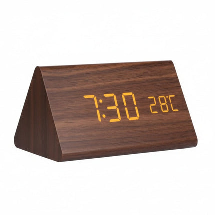 Modern LED Alarm Clock with Adjustable Brightness & Three Alarms | Stylish Wooden Design for Time Management