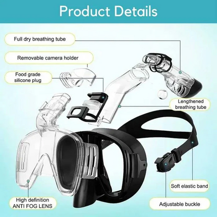 Full Face Snorkeling Mask, Snorkel Mask with Dry Top System and Anti Fog Lens, 180 Degree Panoramic View Snorkel Gear
